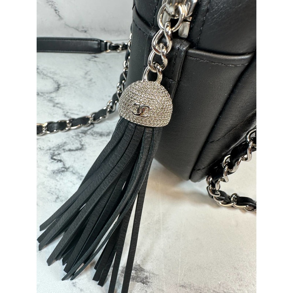 Chanel Chevron Camera Case Bag CC Black Diagonal Shoulder Purse Handbag Silver - Picture 9 of 16